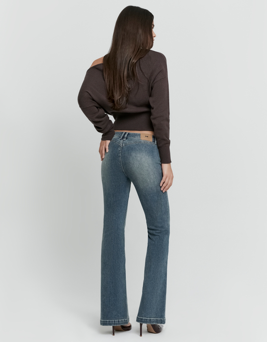 TALLY WEiJL, Mid Dark Indigo Wash Flare Jeans for Women