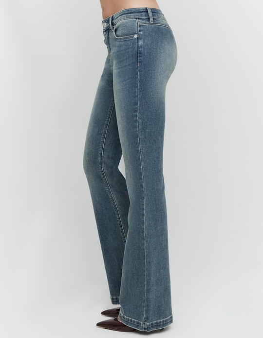 TALLY WEiJL, Mid Dark Indigo Wash Flare Jeans for Women