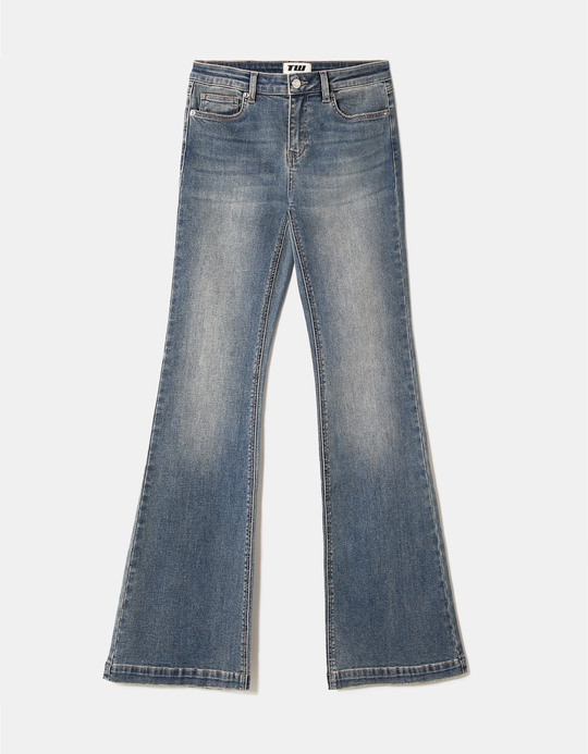 TALLY WEiJL, Mid Dark Indigo Wash Flare Jeans for Women