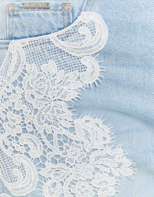 TALLY WEiJL, Blue Low Waist Straight Jeans with Lace for Women
