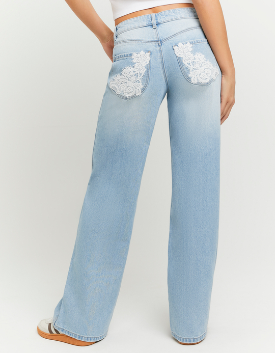 TALLY WEiJL, Blue Low Waist Straight Jeans with Lace for Women