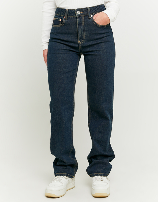 TALLY WEiJL, Dunkelblaue High Waist Straight Leg Jeans for Women