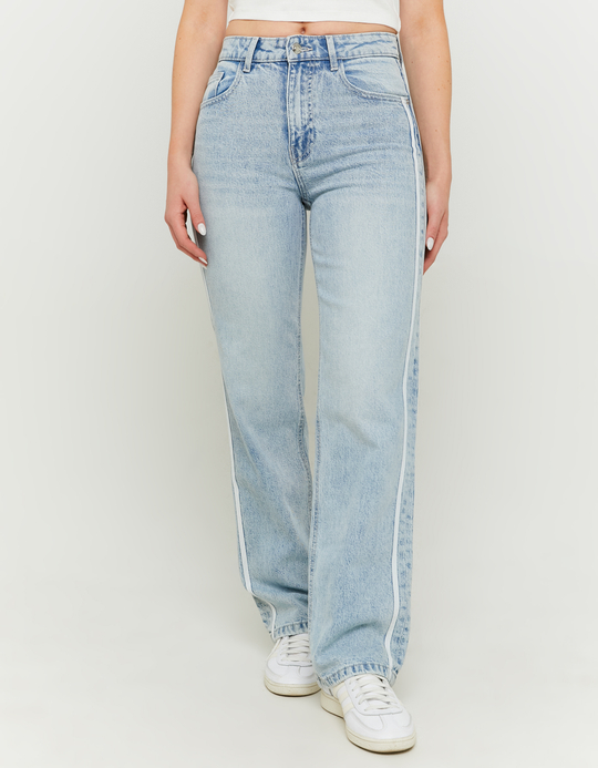 TALLY WEiJL, Jean Droit Bleu Clair Taille Haute avec Bandes Latérales for Women