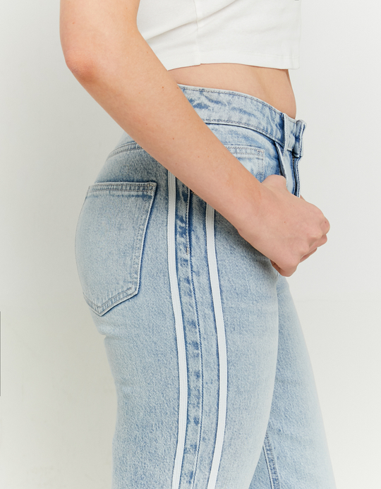 TALLY WEiJL, Hellblaue High Waist Straight Leg Jeans mit seitlichen Bändern for Women