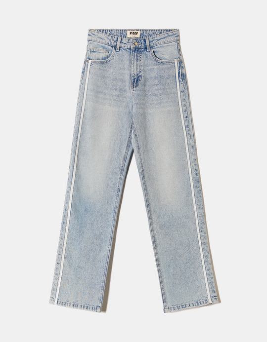 TALLY WEiJL, Hellblaue High Waist Straight Leg Jeans mit seitlichen Bändern for Women