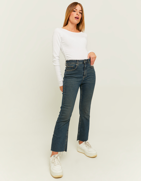 TALLY WEiJL, Jean Cropped Flare Bleu Foncé Taille Haute for Women