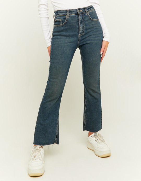 TALLY WEiJL, Jean Cropped Flare Bleu Foncé Taille Haute for Women