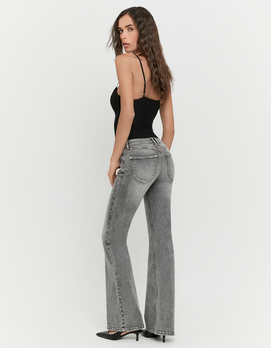TALLY WEiJL, Grey Low Waist Flare Jeans for Women