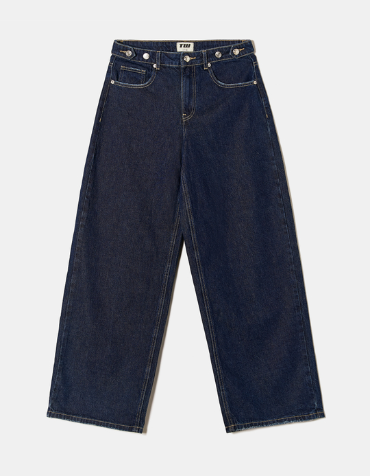 TALLY WEiJL, Dark Wash Baggy Jeans with Waist Detail for Women