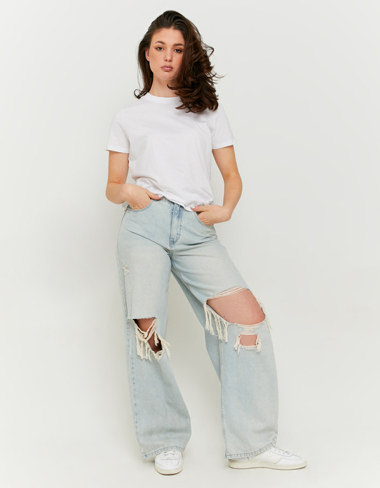 TALLY WEiJL, Light Wash Mid Waist Destroy Baggy Jeans for Women