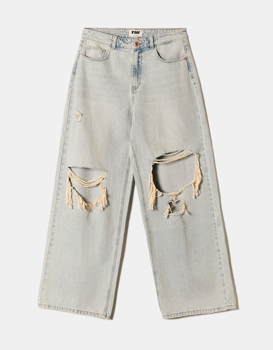 TALLY WEiJL, Light Wash Mid Waist Destroy Baggy Jeans for Women