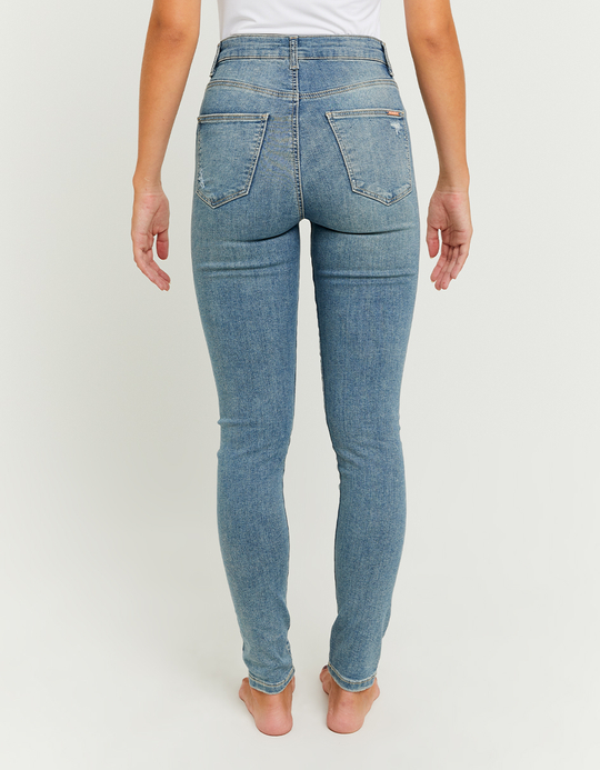 TALLY WEiJL, Blaue Mid-Waist-Skinny-Jeans mit Destroyed-Details for Women