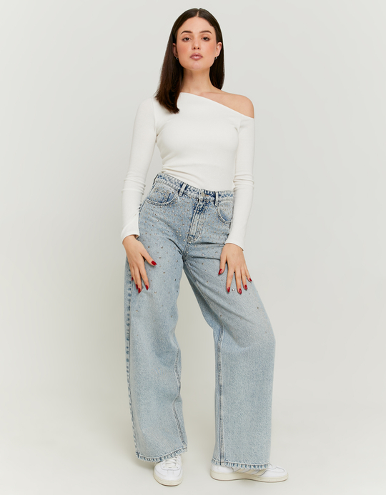 TALLY WEiJL, Hellblau Gewaschene Mid Waist Baggy Jeans mit Nieten for Women
