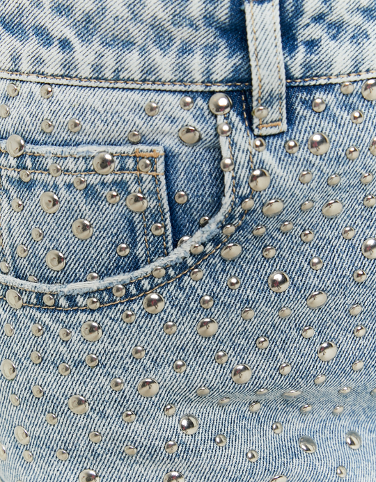 TALLY WEiJL, Jean Baggy Bleu Clair Taille Mi-Haute Clouté for Women