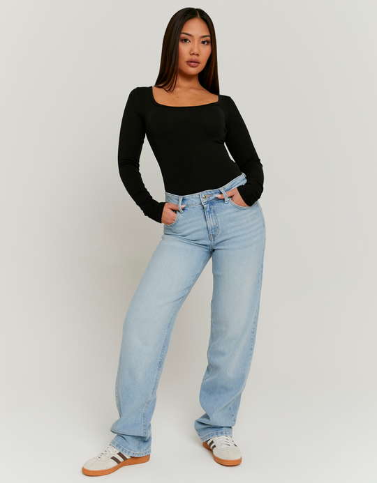 TALLY WEiJL, Blue Mid Waist Wide Leg Jeans for Women