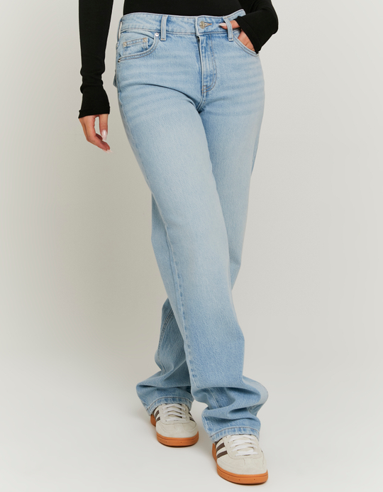 TALLY WEiJL, Blue Mid Waist Wide Leg Jeans for Women
