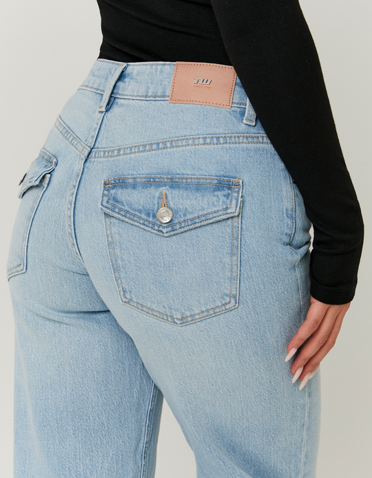 TALLY WEiJL, Blue Mid Waist Wide Leg Jeans for Women