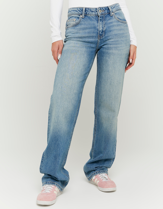 TALLY WEiJL, Blue Mid Waist Wide Leg Jeans for Women