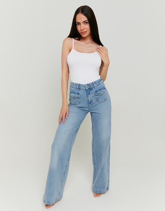 TALLY WEiJL, Blue Wide Leg Jeans with Pockets for Women