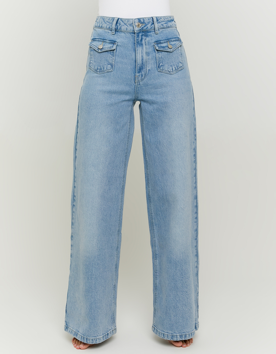 TALLY WEiJL, Blue Wide Leg Jeans with Pockets for Women