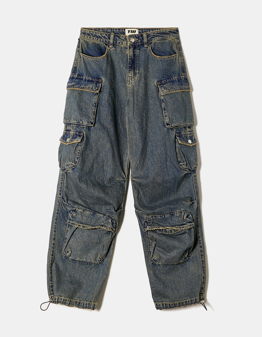 TALLY WEiJL, Jean Cargo Parachute Bleu Foncé Taille Mi-haute for Women