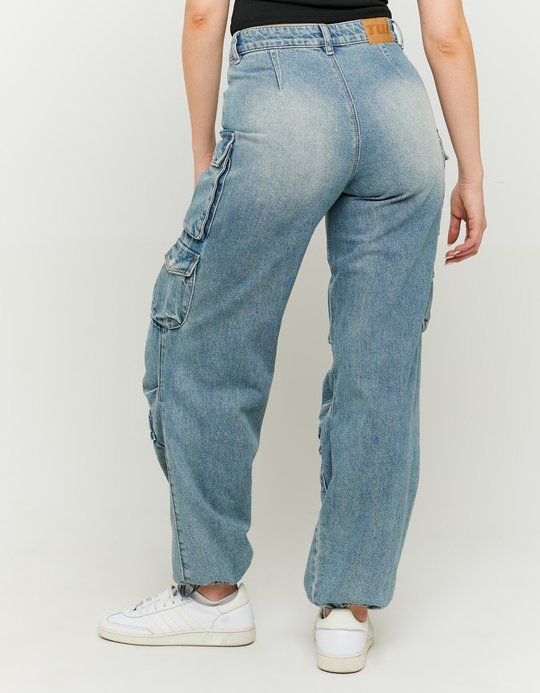 TALLY WEiJL, Jean Cargo Parachute Bleu Foncé Taille Mi-haute for Women