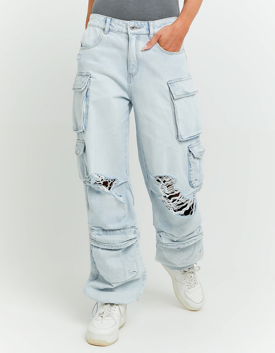 TALLY WEiJL, Jeans Cargo Parachute a Vita Media con Strappi for Women