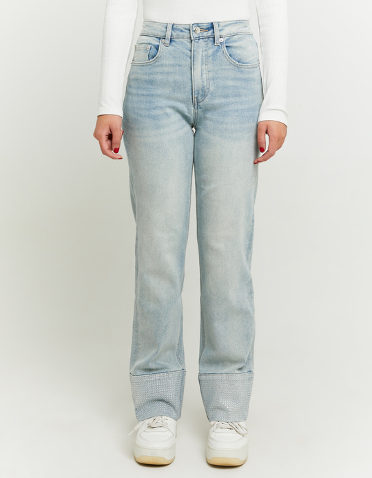 TALLY WEiJL, Hellblaue High Waist Cropped Flare Jeans mit Strass for Women