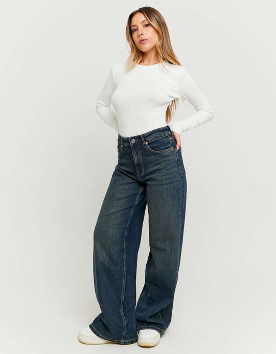 TALLY WEiJL, Dunkelblaue High Waist Wide Leg Jeans for Women