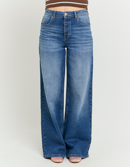 TALLY WEiJL, Blue Wide Leg Jeans with Detachable Buttons for Women