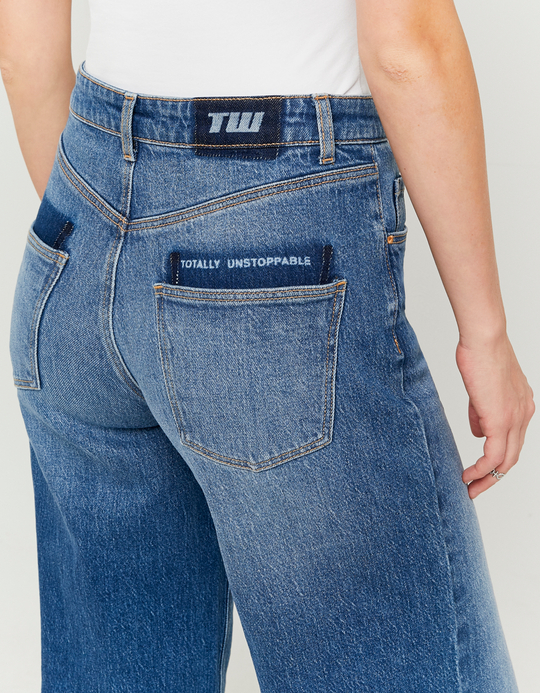 TALLY WEiJL, Blue Wide Leg Jeans with Detachable Buttons for Women