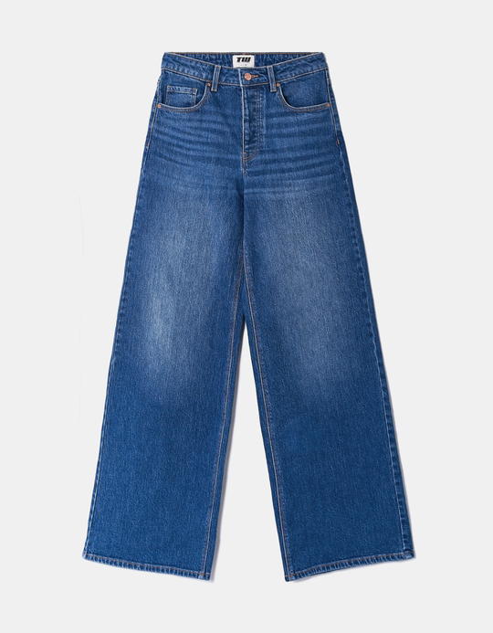 TALLY WEiJL, Blue Wide Leg Jeans with Detachable Buttons for Women