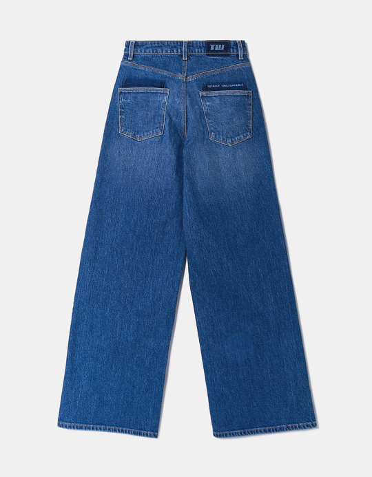 TALLY WEiJL, Blue Wide Leg Jeans with Detachable Buttons for Women