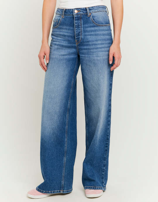 TALLY WEiJL, Blue Wide Leg Jeans with Detachable Buttons for Women
