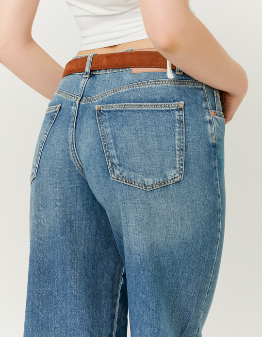 TALLY WEiJL, Blue Mid Waist Wide Leg Jeans for Women