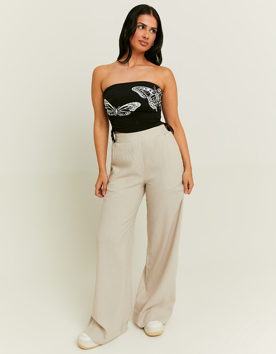 TALLY WEiJL, Pantaloni Wide Leg in Lino Beige for Women