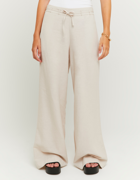 TALLY WEiJL, Beige Wide Leg Linen Pants for Women