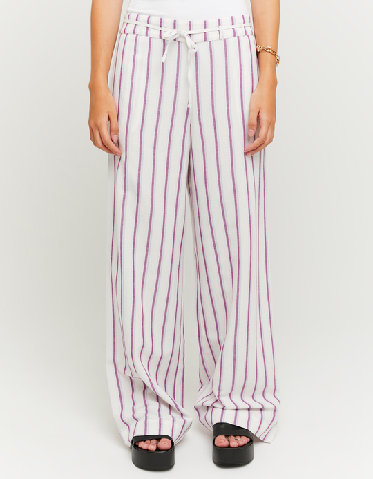 TALLY WEiJL, Purple Stripped Wide Leg Linen Pants for Women