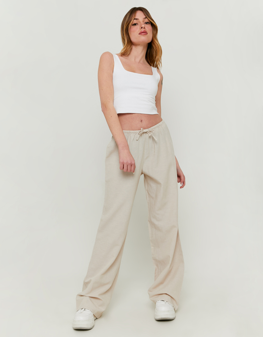 TALLY WEiJL, Pantaloni Wide Leg Beige in Lino for Women