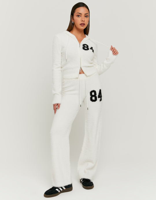 TALLY WEiJL, White Knitted Trousers with Graphic Detail for Women