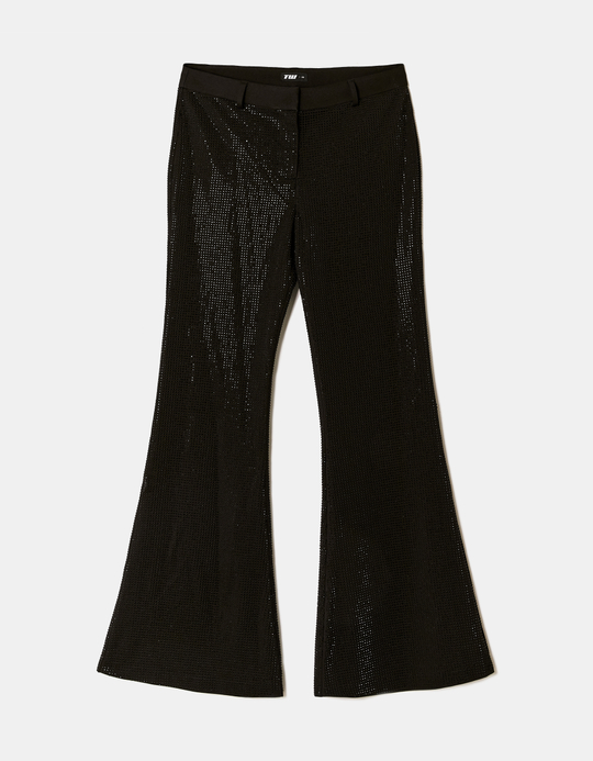 TALLY WEiJL, Black Rhinestone Flare Trousers for Women