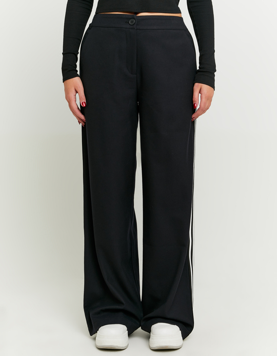 TALLY WEiJL, Pantaloni Wide Leg Neri con Bande Laterali for Women