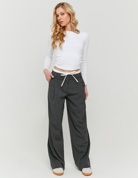 TALLY WEiJL, Graue Wide-Leg Hose mit Streifen for Women