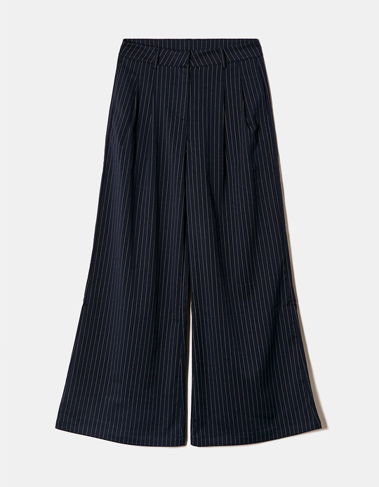 TALLY WEiJL, Pantalon Wide Leg Bleu Marine à Fines Rayures for Women