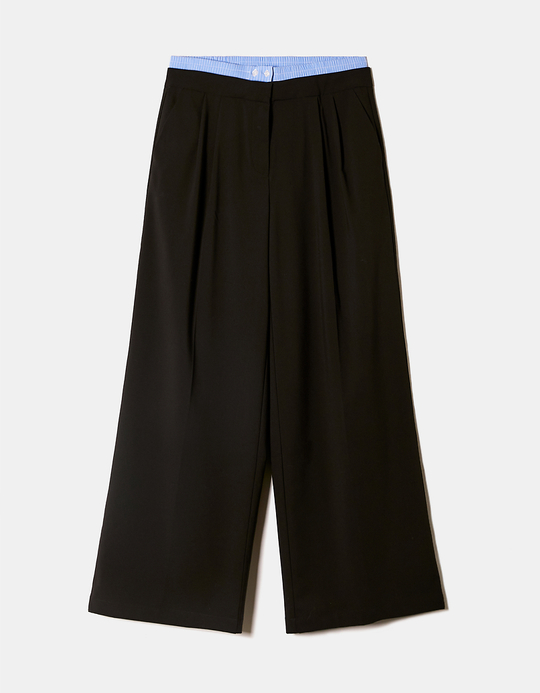 TALLY WEiJL, Pantalon Wide Leg Noir Détail Double Taille for Women