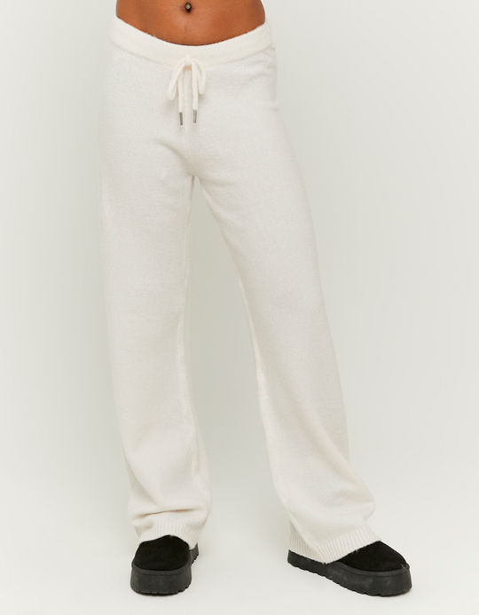 TALLY WEiJL, White Flare Knitted Trousers for Women