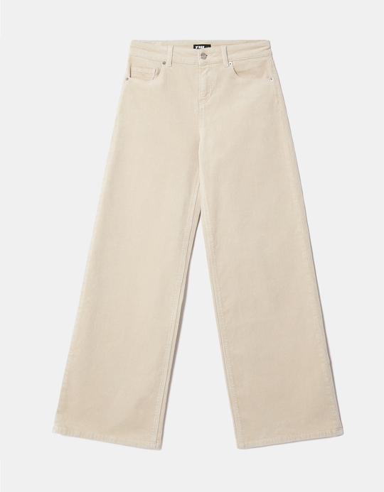 TALLY WEiJL, Pantalon beige wide leg en velours côtelé à taille mi-haute for Women
