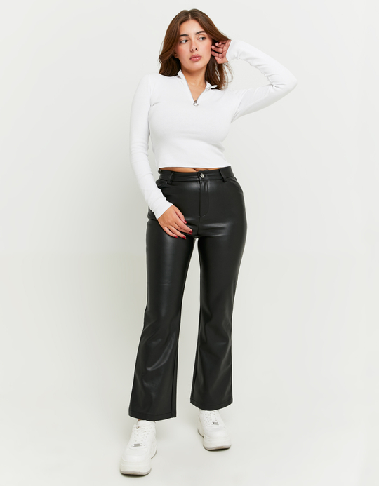 TALLY WEiJL, Black Faux Leather Flare Pant for Women