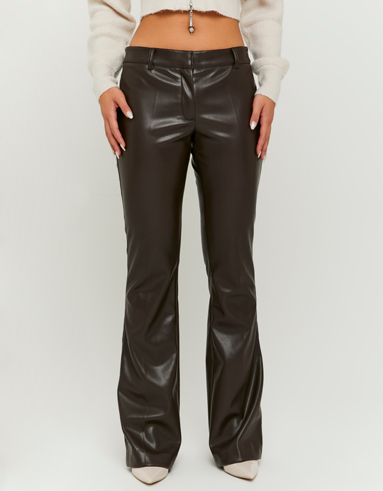 TALLY WEiJL, Pantaloni Marroni Flare a Maglia a Vita Media for Women