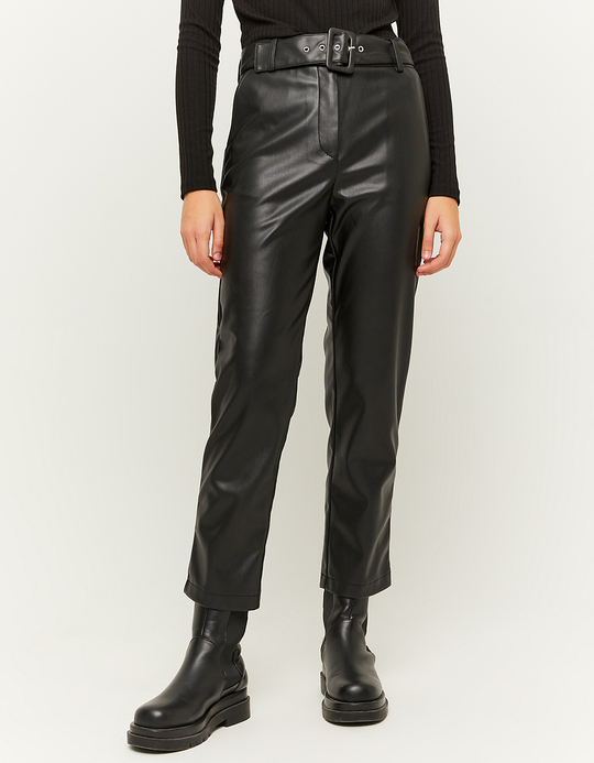 TALLY WEiJL, Pantalon droit tailleur en similicuir noir for Women